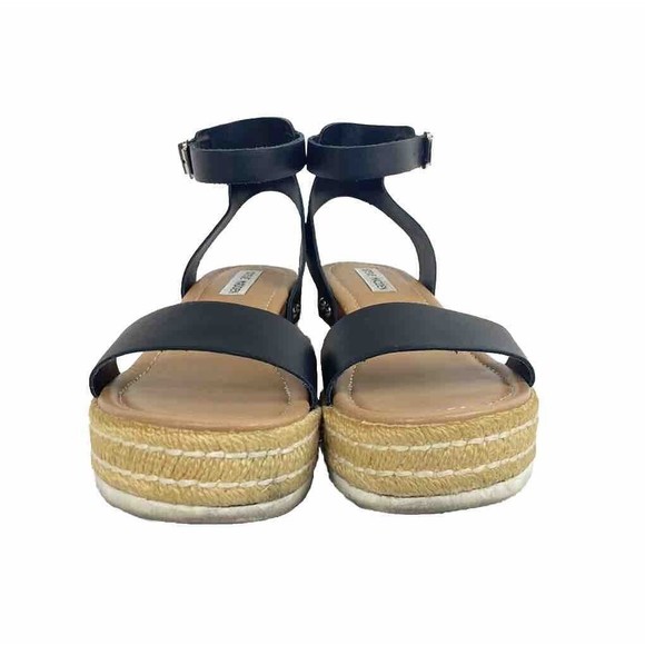 Steve Madden Espadrille Sandals Womens Size 9M Slingback Black Leather Open Toe - Picture 2 of 14